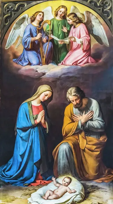 Framed Print : Colorful nativity painting St. Peter's Chapel, Lucerne, Switzerland. Oldest Church in Lucerne built in 1700's originally built 1200's Framed Print : Colorful nativity painting St. Peter's Chapel, Lucerne, Switzerland. Oldest Church in Lucerne built in 1700's originally built 1200's