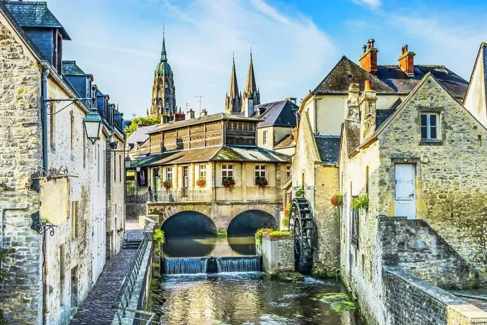 Framed Print : Colorful old buildings, Aure River reflection, Bayeux, Normandy, France. Bayeux founded 1st century BC, first city liberated after D-Day Framed Print : Colorful old buildings, Aure River reflection, Bayeux, Normandy, France. Bayeux founded 1st century BC, first city liberated after D-Day