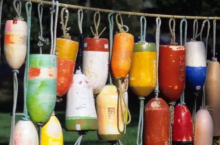 Framed Print : Colorful old crab pot buoys on display in Westport, Washington Framed Print : Colorful old crab pot buoys on display in Westport, Washington