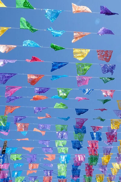 Colorful pennants on lines