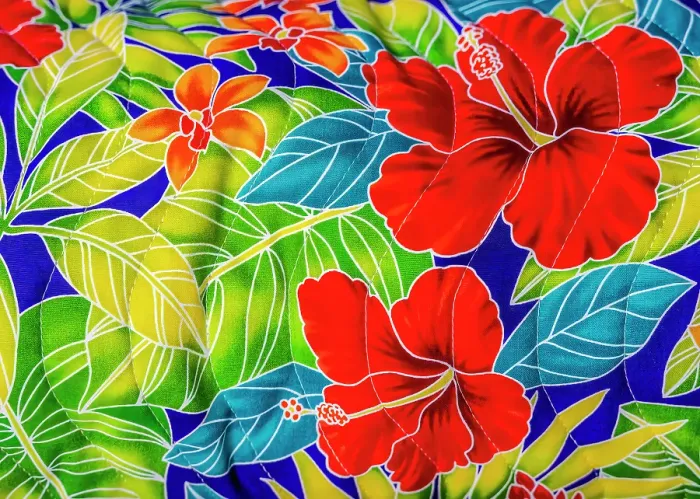 Framed Print : Colorful Polynesian textile, Waikiki, Honolulu, Oahu, Hawaii