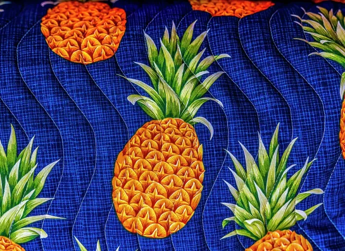 Framed Print : Colorful Polynesian textile, Waikiki, Honolulu, Oahu, Hawaii