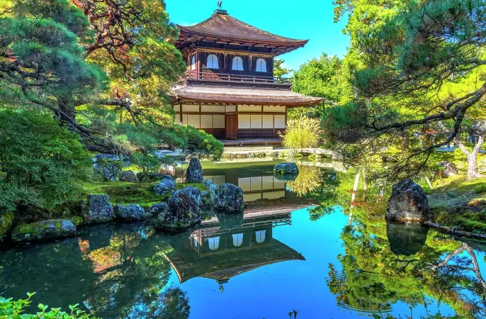 Framed Print : Colorful reflection, Kannon Hall, , Ginkakuji (Silver Pavilion) Zen Buddhist Temple Park, Kyoto, Japan. Also known as Jisho-ji Temple. Built in 1460 by Ashikaga Yoshimasa