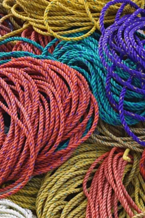 Framed Print : Colorful ropes on dock, Rockport Harbor, Rockport, Maine