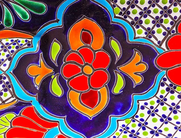 Colorful Souvenir Ceramic Red Blue Flowers Pot Decoration Dolores Hidalgo Mexico