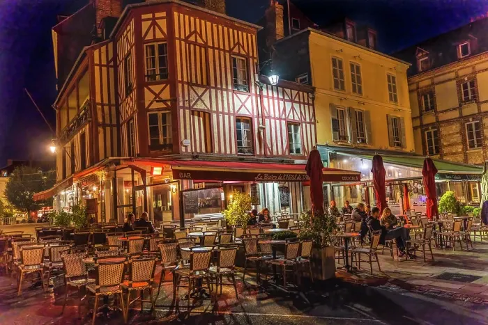 Framed Print : Colorful street, Inner Harbor, Honfleur, France Framed Print : Colorful street, Inner Harbor, Honfleur, France