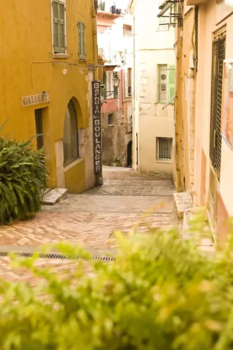 Framed Print : Colorful streets of Villefranche near Nice in the South of France Framed Print : Colorful streets of Villefranche near Nice in the South of France