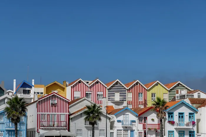 Framed Print : Colorful striped houses at Cost Nova, Portugal Framed Print : Colorful striped houses at Cost Nova, Portugal
