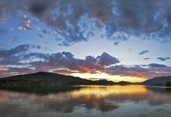 Colorful sunset clouds over Whitefish Lake in Whitefish Montana