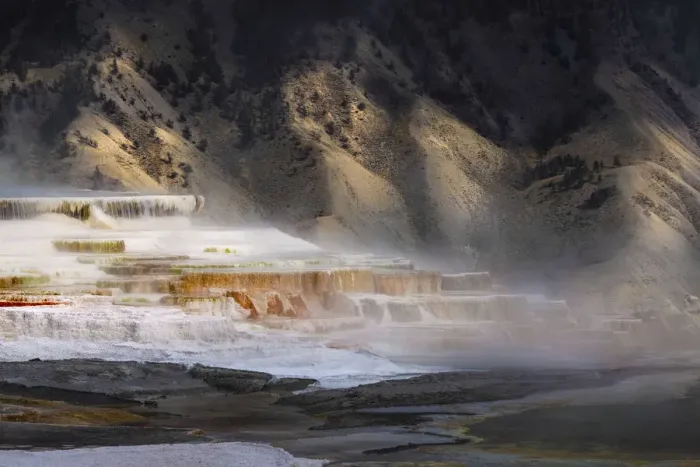 Framed Print : Colorful terrace, Canary Spring, Mammoth Hot Springs, Yellowstone National Park, Wyoming