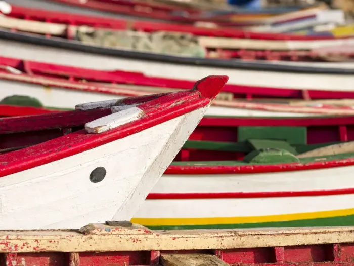 Framed Print : Colorful traditional fishing boats at the historic waterfront Framed Print : Colorful traditional fishing boats at the historic waterfront