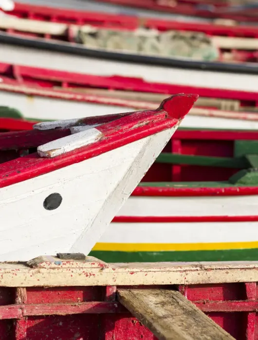 Framed Print : Colorful traditional fishing boats at the historic waterfront