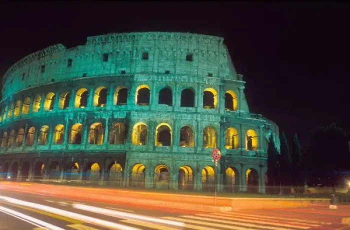 Framed Print : The Colosseum in Rome, Italy with light streaks from passing cars during time exposure Framed Print : The Colosseum in Rome, Italy with light streaks from passing cars during time exposure