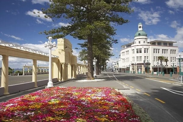 Colourful Flowers, The A & B Building, and The Colonnades, Marine Parade, Napier