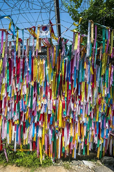 Colourful ribbons at the high security border between South and North Korea, Panmunjom