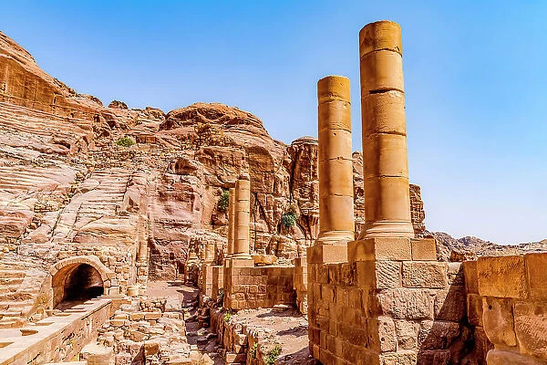 Columns carved amphitheater, Petra, Jordan. Built by Nabataeans in 100 AD Finished by Romans Seats up to 7, 000 people