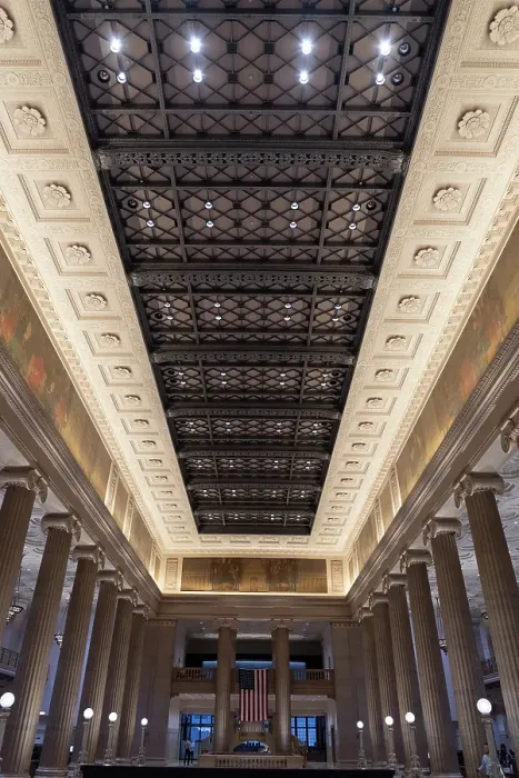 Framed Print : Columns and ornate ceiling of Wintrust Grand Banking Hall on LaSalle Street in Chicago's Loop, financial district, Neoclassical design and built in 1924. (Editorial Use Only) Framed Print : Columns and ornate ceiling of Wintrust Grand Banking Hall on LaSalle Street in Chicago's Loop, financial district, Neoclassical design and built in 1924. (Editorial Use Only)