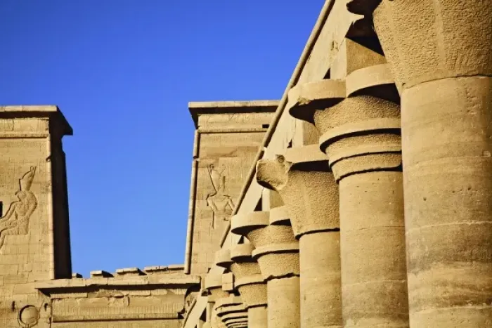 Framed Print : Columns and pylons, Temple of Philae, on Agilika, an island in the Nile River, near Aswan, Egypt Framed Print : Columns and pylons, Temple of Philae, on Agilika, an island in the Nile River, near Aswan, Egypt