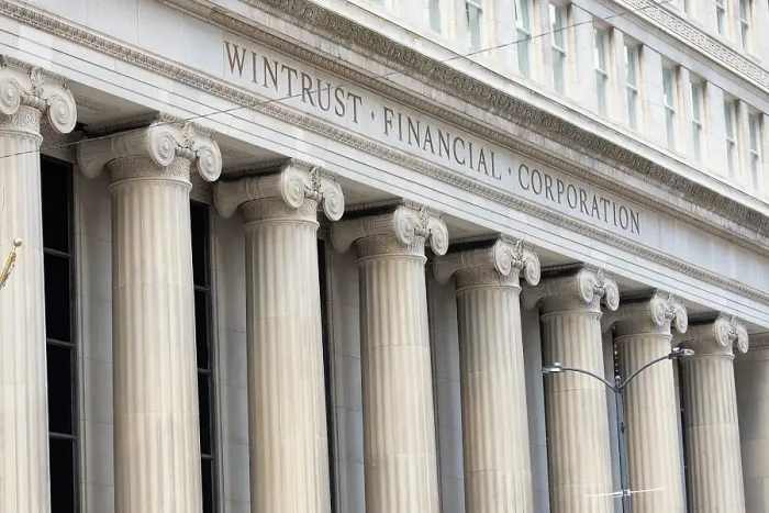 Framed Print : Columns of Wintrust Bank on LaSalle Street in Chicago's Loop, financial district. (Editorial Use Only) Framed Print : Columns of Wintrust Bank on LaSalle Street in Chicago's Loop, financial district. (Editorial Use Only)