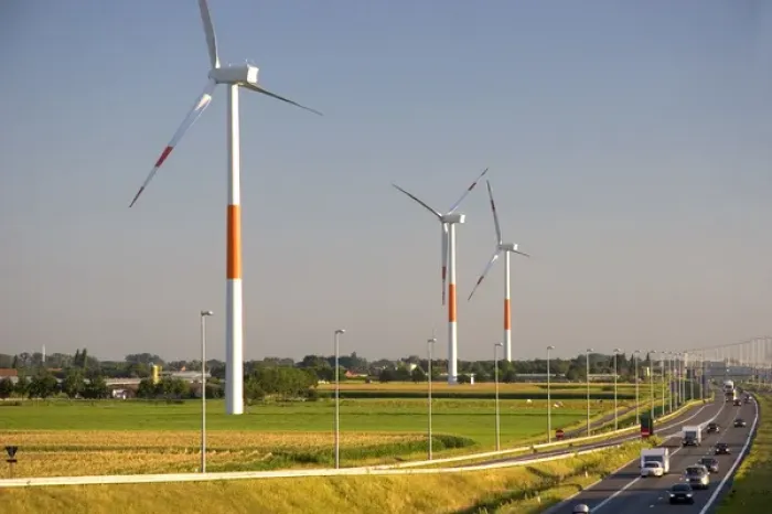 Framed Print : Commercial power generating windmills in northern Belgium south of Rotterdam, Holland