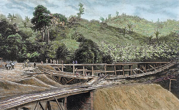 Construction of the Panama Canal. Works in bridge called Alto-Obispo'