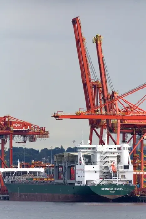 Framed Print : Container ship at Port Vancouver in British Columbia, Canada