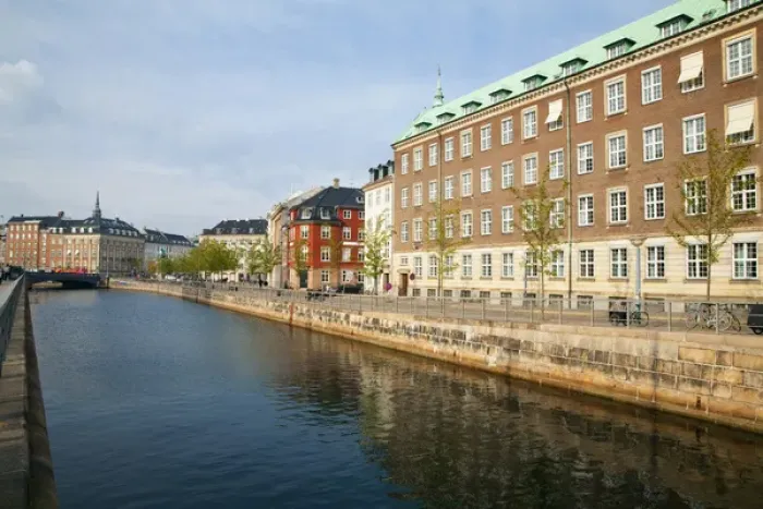 Framed Print : Copenhagen, Denmark - A canal running through an old world city. Horizontal shot