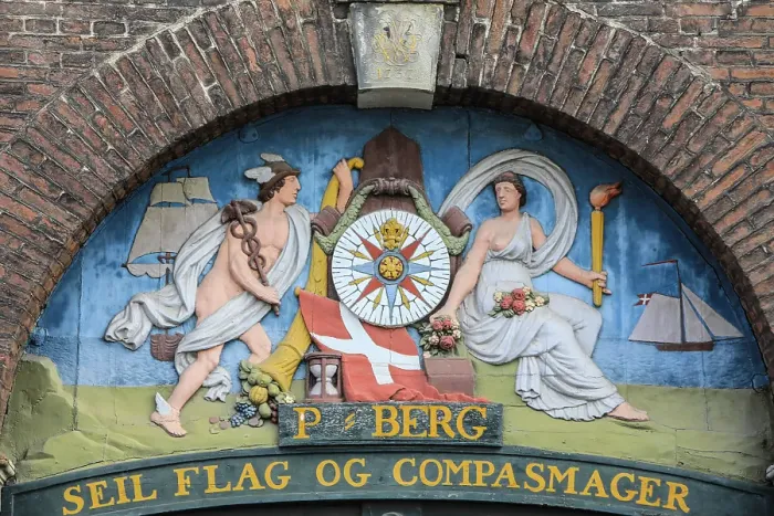 Framed Print : Copenhagen, Denmark. Flag Og Compasmager facade. (Editorial Use Only)