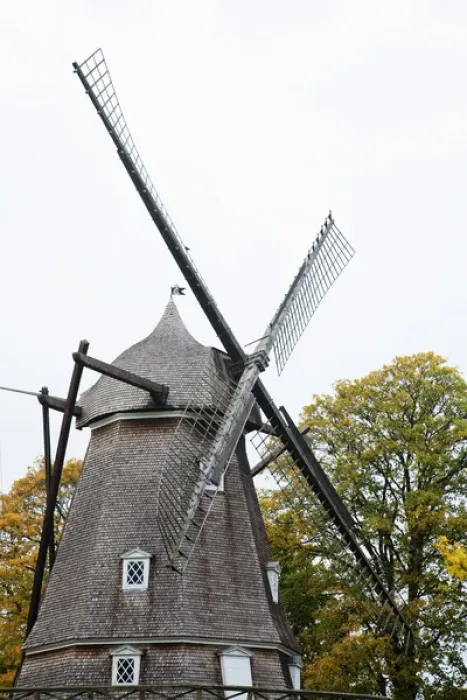 Framed Print : Copenhagen, Denmark - A historic old style windmill after having been restored. Vertical