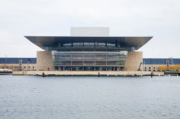 Copenhagen, Denmark - A modern opera house on a waterfront. Horizontal shot