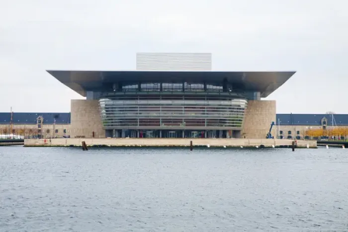 Framed Print : Copenhagen, Denmark - A modern opera house on a waterfront. Horizontal shot