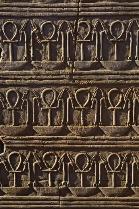 Framed Print : Coptic Christian symbol in Egyptian hieroglyphs, The Temple of Kom-Ombo, near Aswan, Egypt Framed Print : Coptic Christian symbol in Egyptian hieroglyphs, The Temple of Kom-Ombo, near Aswan, Egypt