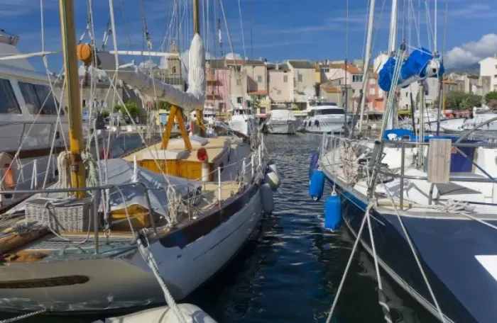 Framed Print : Corsica. France. Europe. Boats in marina at St. Florent