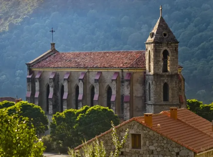 Framed Print : Corsica. France. Europe. Church & house in mountain village of Zicavo Framed Print : Corsica. France. Europe. Church & house in mountain village of Zicavo