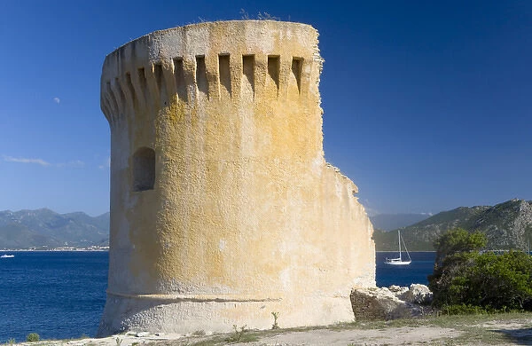 Corsica. France. Europe. Ruins of Genoese tower on Point Mortella (Punta Mortella)