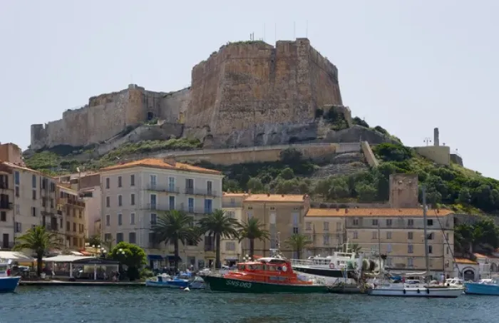 Framed Print : Corsica. France. Europe. Walled citadel enclosing the old city rises above the inner