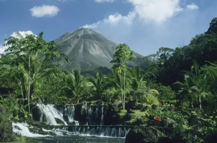 Framed Print : Costa Rica, Arenal National Park, steam eruption visible from Tabacon Hot Springs