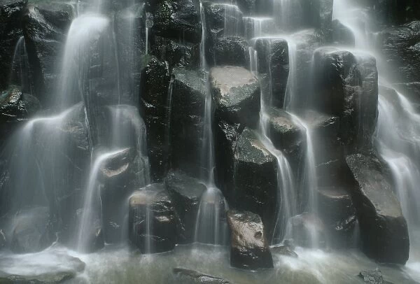 Costa Rica, La Amistad Biosphere Reserve, Rio Negro waterfall, waterfall on basalt rock