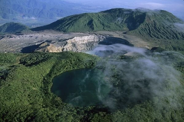 Costa Rica, Volcan Poas National Park, aerial of Poas volcano crater