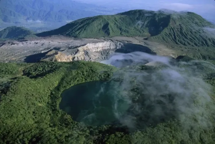 Framed Print : Costa Rica, Volcan Poas National Park, aerial of Poas volcano crater
