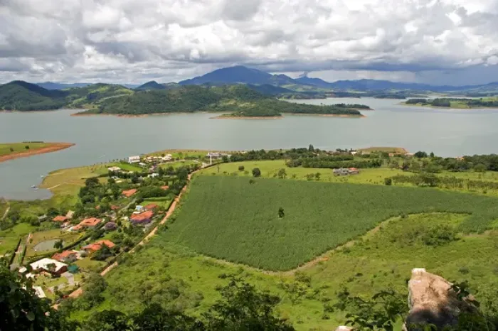 Framed Print : Countryside and reservoir near Sao Paulo, Brazil