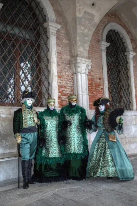 Framed Print : Two Couples all dressed up Venice at Carnival Time, Italy
