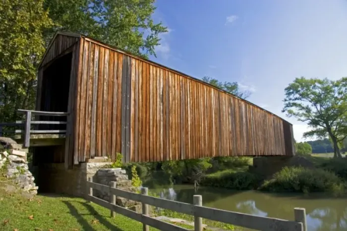 Framed Print : A covered bridge at the Burfordville Grist Mill in Burfordville, Missouri