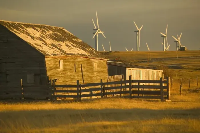Framed Print : 02. Canada, Alberta, Crowsnest Pass Area: Cowley Ridge Wind Farm Landscape with Old Ranch
