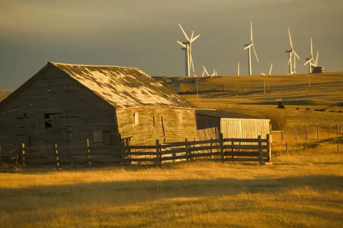 Framed Print : 02. Canada, Alberta, Crowsnest Pass Area: Cowley Ridge Wind Farm Landscape with Old Ranch