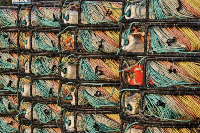 Framed Print : Crab traps stored at Crescent City marina, Northern California