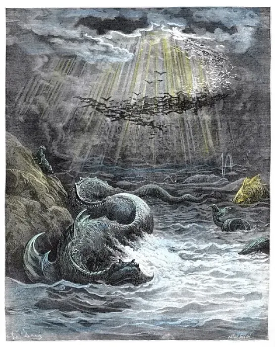 Framed Print : The Creation of Fish and Birds, Bible engraving by Dore, 19th cent. FRANCE Framed Print : The Creation of Fish and Birds, Bible engraving by Dore, 19th cent. FRANCE