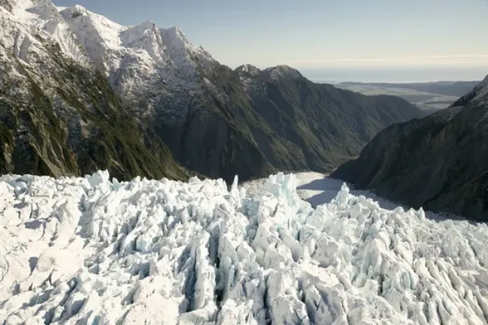 Framed Print : Crevasses, Franz Josef Glacier, West Coast, South Island, New Zealand - aerial Framed Print : Crevasses, Franz Josef Glacier, West Coast, South Island, New Zealand - aerial