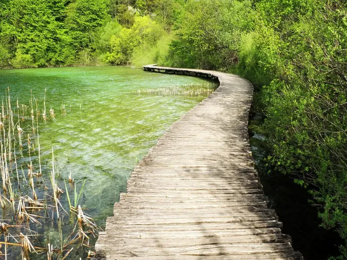 Framed Print : Croatia, Boardwalk in Plitvice Lakes National Park