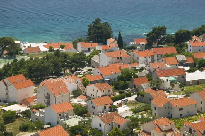 Framed Print : CROATIA, Central Dalmatia, BRAC ISLAND, BOL. Town View from the mountain road